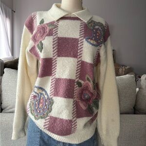 Alfred Dunner Cream and Pink Floral Sweater